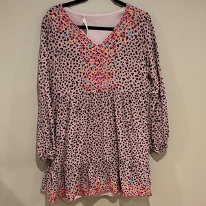 Savanna Jane cheetah embroidered balloon sleeve dress